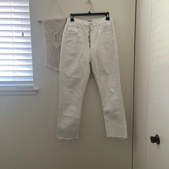 Agolde Riley High Rise Button Fly Raw Hem White Jeans - Picture 2 of 11